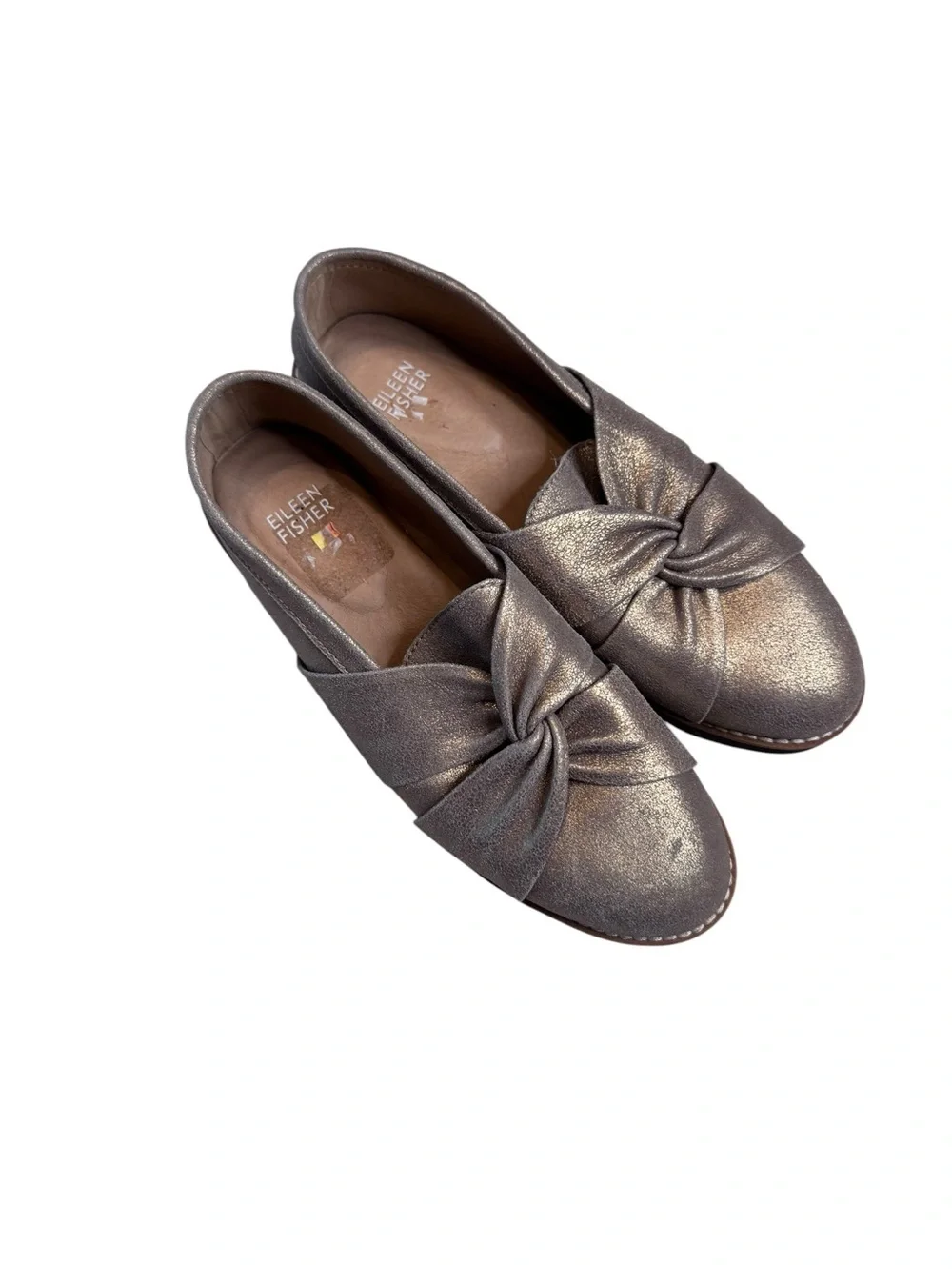 Eileen Fisher Womens Eena Gold Suede Metallic Slip On Loafers Shoes Size 7.5